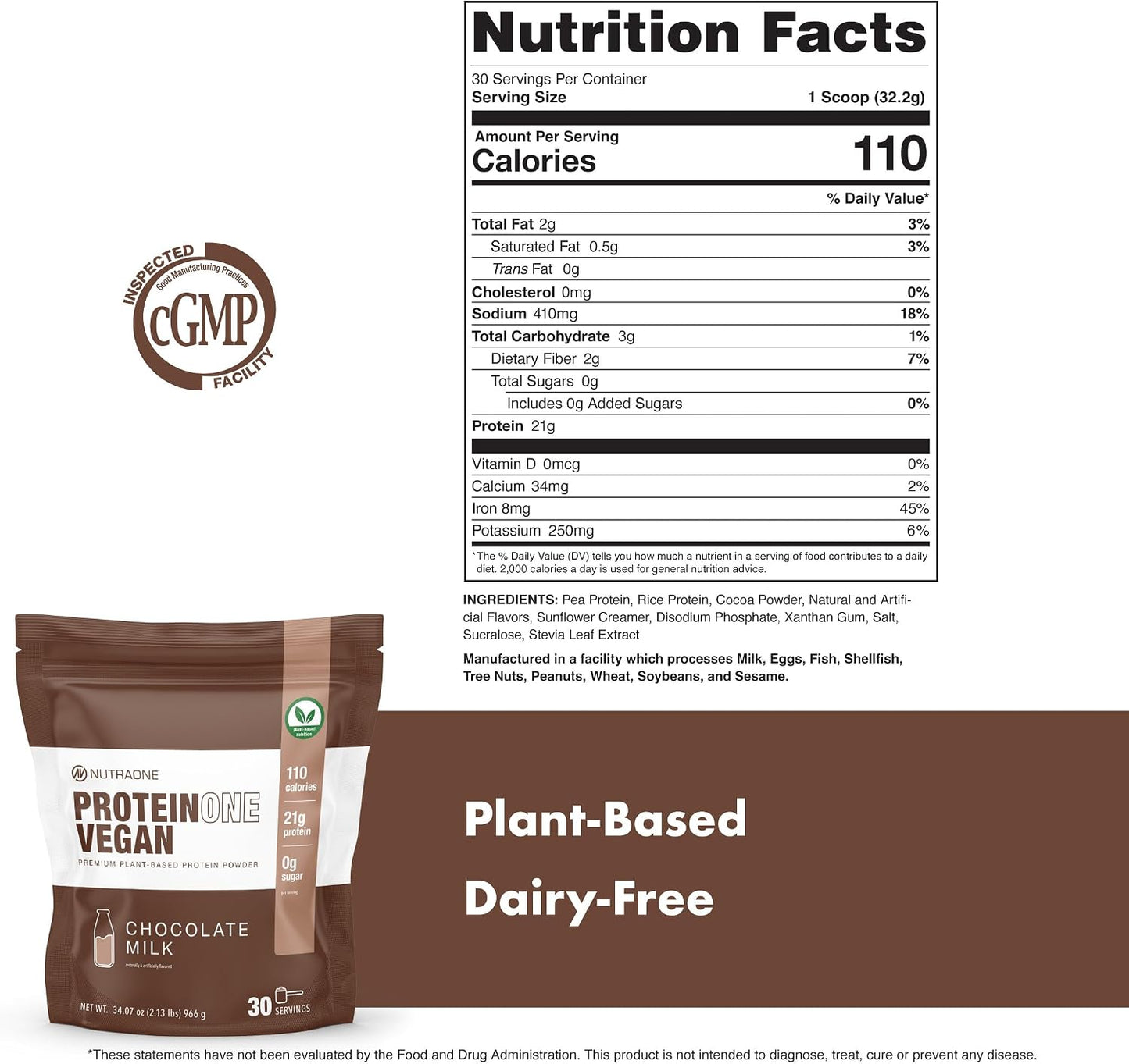 Proteinone Vegan Plant-Based Protein Powder Vegan Protein Powder, Dairy-Free, Pea and Rice Protein (Chocolate Milk)