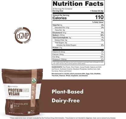 Proteinone Vegan Plant-Based Protein Powder Vegan Protein Powder, Dairy-Free, Pea and Rice Protein (Chocolate Milk)