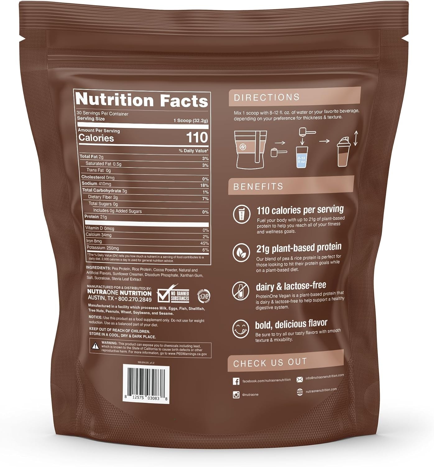Proteinone Vegan Plant-Based Protein Powder Vegan Protein Powder, Dairy-Free, Pea and Rice Protein (Chocolate Milk)
